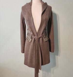 Anthropologie Charlie & Robin Brown Hooded Corset Belt Cardigan Sweater Sz Small